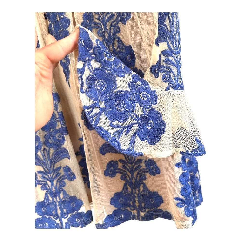NEW For Love And Lemons Temecula Mini Dress Silk Blue Sheer Long Sleeve Women S - Picture 5 of 9